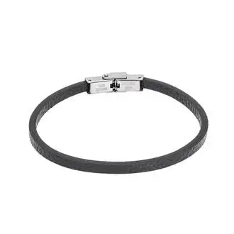 Βραχιόλι Senza Men&#039;s Steel Black Leather Strap