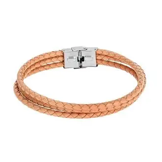 Βραχιόλι Senza Men&#039;s Steel Beige Leather Strap