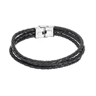 Βραχιόλι Senza Men&#039;s Steel Black Leather Strap