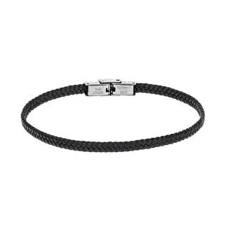 Βραχιόλι Senza Men&#039;s Steel Black Leather Strap