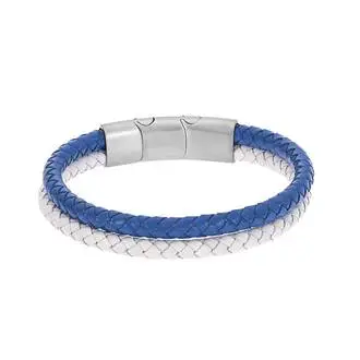 Βραχιόλι Senza Men&#039;s Steel Blue &amp; White Leather Strap