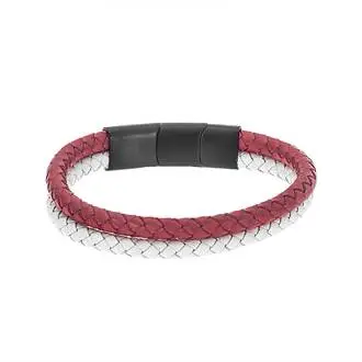 Βραχιόλι Senza Men&#039;s Steel Red &amp; White Leather Strap