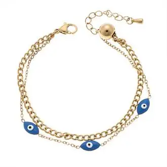 Βραχιόλι Senza Steel Gold Plated, Διπλό αλυσιδωτό με γαλάζια μάτια