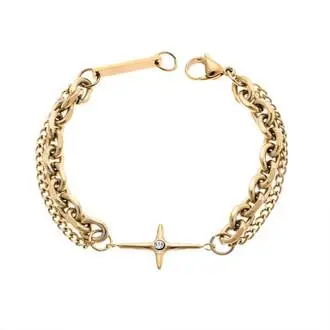 Βραχιόλι Senza Steel Gold Plated, Διπλό αλυσιδωτό με σταυρό
