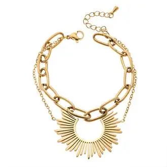 Βραχιόλι Senza Steel Gold Plated, Διπλό αλυσιδωτό με κρεμαστό στοιχείο