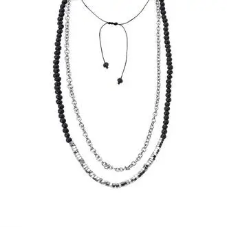 Κολιέ-Ροζάριο Unisex Senza Hematite &amp; Lava Stones with Steel