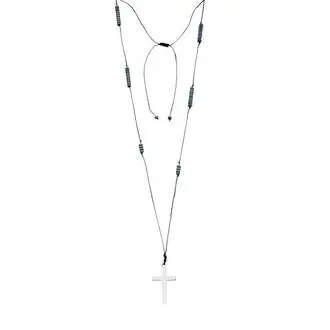 Κολιέ-Ροζάριο Unisex Senza Hematite Stones with Steel Cross