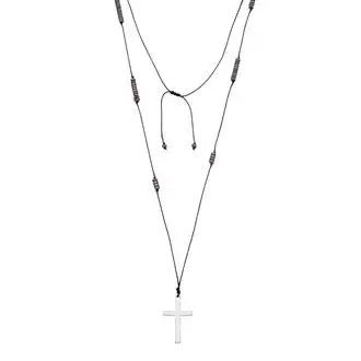 Κολιέ-Ροζάριο Unisex Senza Hematite Stones with Steel Cross
