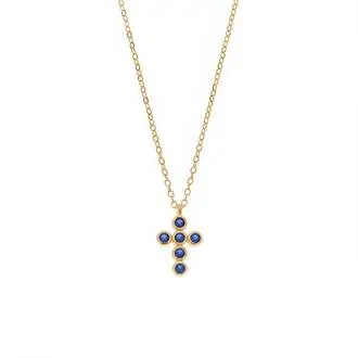 Μενταγιόν Senza Silver 925, επιχρυσωμένο σταυρουδάκι με μπλε ζιργκόν