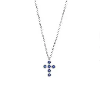 Μενταγιόν Senza Silver 925, σταυρουδάκι με μπλε ζιργκόν