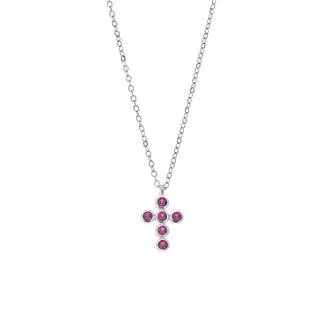 Μενταγιόν Senza Silver 925, σταυρουδάκι με φούξια ζιργκόν