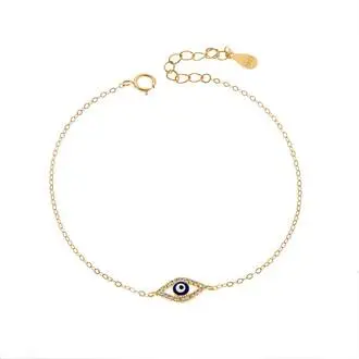 Βραχιόλι Senza Silver 925 Gold Plated, Ματάκι μπλε με ζιργκόν