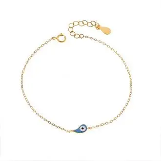 Βραχιόλι Senza Silver 925 Gold Plated, ματάκι με γαλάζιο σμάλτο