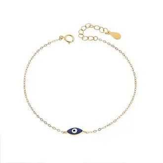 Βραχιόλι Senza Silver 925, επιχρυσωμένο μπλε ματάκι με σμάλτο