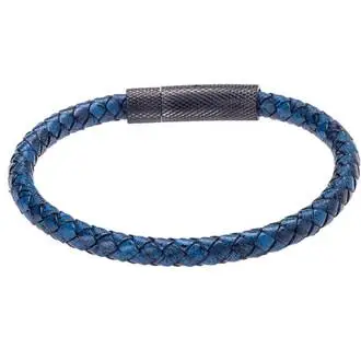 Βραχιόλι Senza Men&#039;s Steel Dark Blue Leather Strap
