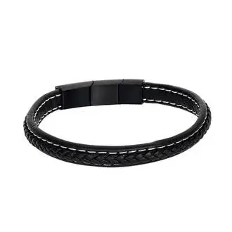 Βραχιόλι Senza Men&#039;s Steel Black Leather Strap
