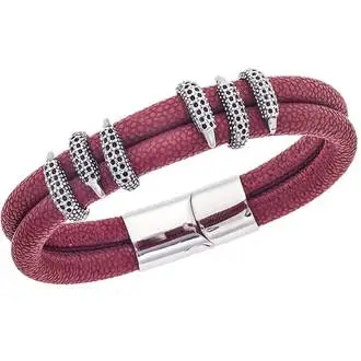 Βραχιόλι Senza Men&#039;s Steel Red Leather Strap
