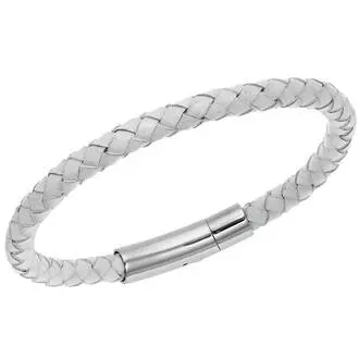 Βραχιόλι Senza Men&#039;s Steel White Leather Strap