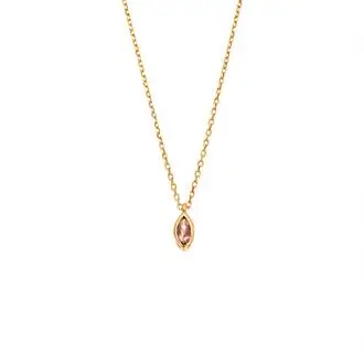 Μενταγιόν Senza Silver 925 Gold Plated, φύλλο με ροζ ζιργκόν