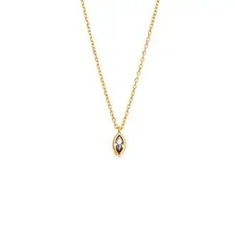 Μενταγιόν Senza Silver 925 Gold Plated, φύλλο με aquamarine ζιργκόν