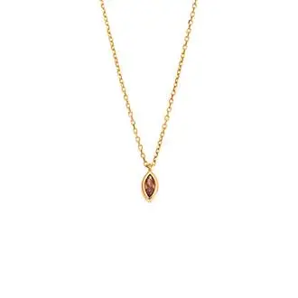 Μενταγιόν Senza Silver 925 Gold Plated, φύλλο με καφέ ζιργκόν