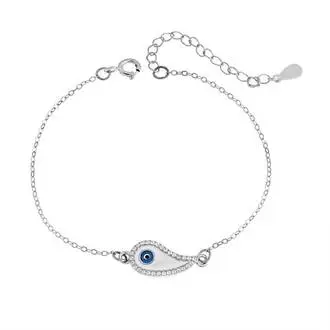 Βραχιόλι Senza Silver 925, επιπλατινωμένο Ματάκι λαχούρι με ζιργκόν πέτρες &amp; σμάλτο