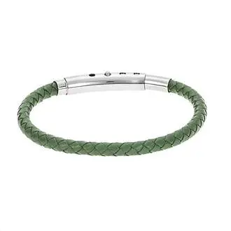 Βραχιόλι Senza Men&#039;s Steel Green Leather Strap