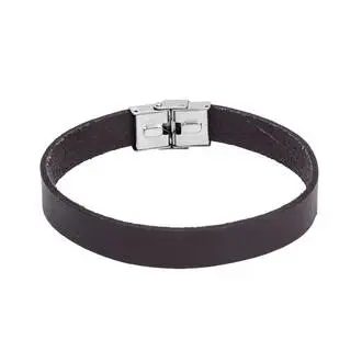Βραχιόλι Senza Men&#039;s Steel Brown Leather Strap