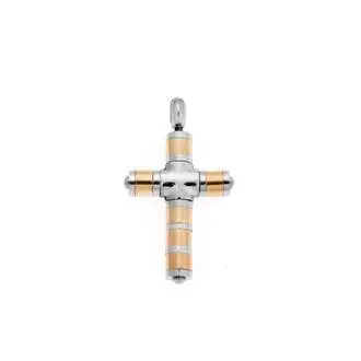Κολιέ Senza Men&#039;s Steel, Δίχρωμος Σταυρός από Ατσάλι