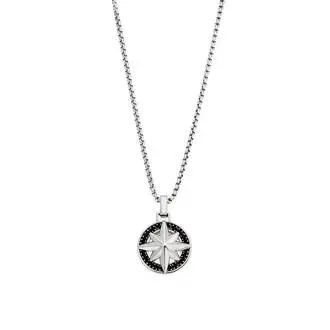 Κολιέ Senza Men&#039;s Steel, Δίχρωμη Πυξίδα από Ατσάλι με ασημί καδένα