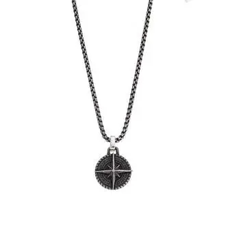 Κολιέ Senza Men&#039;s Steel, Πυξίδα από Ατσάλι με Gun Metal καδένα