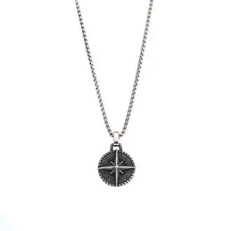 Κολιέ Senza Men&#039;s Steel, Πυξίδα από Ατσάλι με ασημί καδένα
