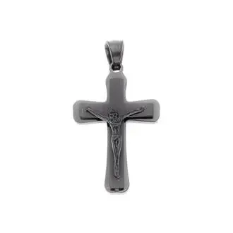 Μοτίφ Senza Men&#039;s Steel, Σταυρός με τον Εσταυρωμένο σε μαύρο χρώμα από ατσάλι