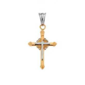 Μοτίφ Senza Men&#039;s Steel, Δίχρωμος Σταυρός από ατσάλι με πέτρες