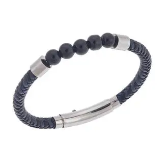 Βραχιόλι Senza Men&#039;s Steel Blue &amp; Black Leather Strap
