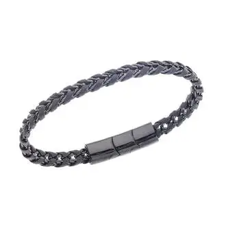 Βραχιόλι Senza Men&#039;s Steel Black Leather Strap