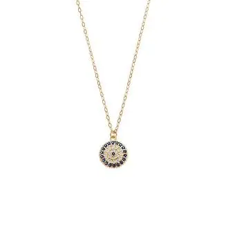 Κολιέ Senza Silver 925 Gold Plated, Στρογγυλό μπλε ματάκι στόχος με ζιργκόν