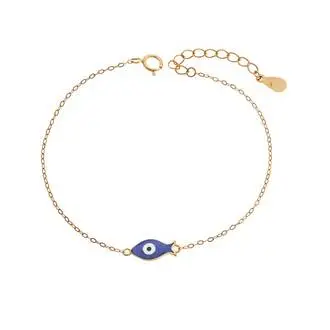 Βραχιόλι Senza Silver 925 Gold Plated, Ψαράκι με μπλε σμάλτο