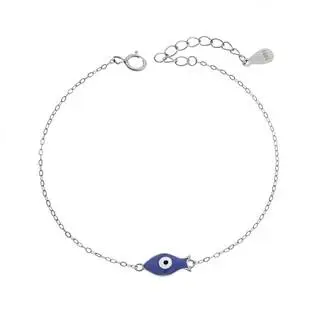 Βραχιόλι Senza Silver 925, Ψαράκι με μπλε σμάλτο