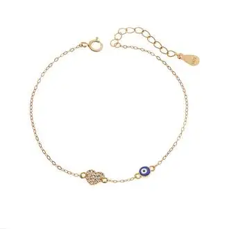 Βραχιόλι Senza Silver 925 Gold Plated, Μάτι με μπλε σμάλτο και καρδιά με ζιργκόν
