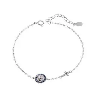 Βραχιόλι Senza Silver 925, Μάτι-στόχος και σταυρός με ζιργκόν
