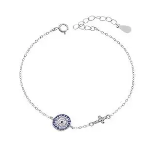 Βραχιόλι Senza Silver 925 Gold Plated, Μάτι-στόχος και σταυρός με ζιργκόν