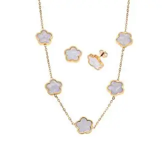 Σετ Γυναικείο Senza Gold Plated Stainless Steel, Κολιέ και σκουλαρίκια με λευκές μαργαρίτες