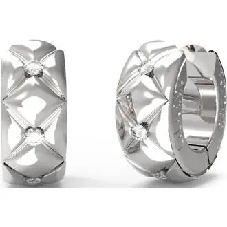 GUESS STEEL Stylish Ασημένια Σκουλαρίκια Κρίκοι Με Ζιργκόν JUBE04590JWRHT-U