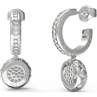 GUESS STEEL Stylish Ασημένια Σκουλαρίκια Κρίκοι Με Ζιργκόν JUBE04596JWRHT-U