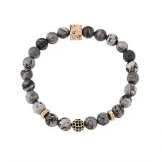 Βραχιόλι Senza Men&#039;s Picasso Jasper Stones Grey &amp; Rose Gold