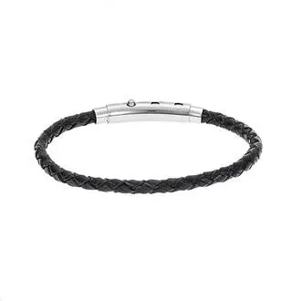Βραχιόλι Senza Men&#039;s Steel Black Leather Strap