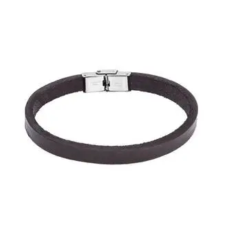 Βραχιόλι Senza Men&#039;s Steel Brown Leather Strap