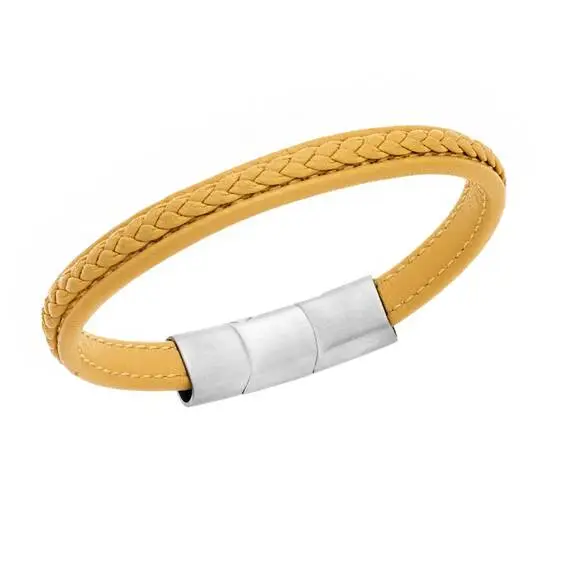 Βραχιόλι Senza Men&#039;s Steel Yellow Leather Strap