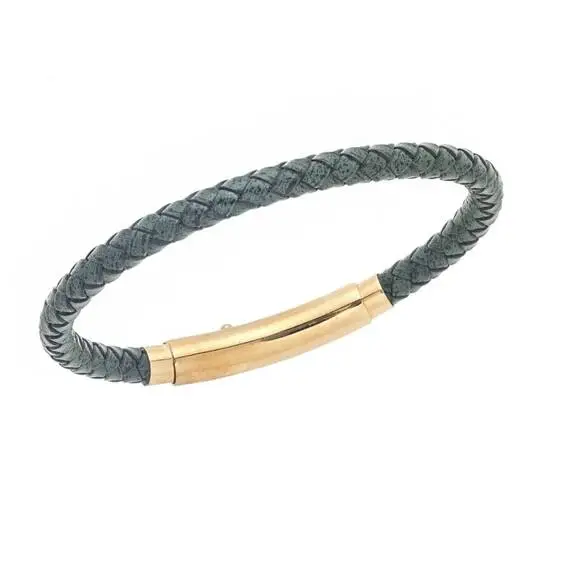 Βραχιόλι Senza Men&#039;s Steel Chaki Leather Strap